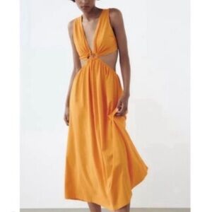 Zara Tangerine Cut Out Dress